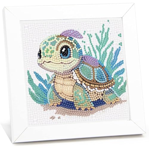 Diamond Painting kinder mit Rahmen Schildkröte,Schildkröte Anfänger 5D Diamant Painting Bilder Kinder,Diamond Art Home Decor Geschenk für Kinder ab 6 Jahren(15x15cm) von Giahism