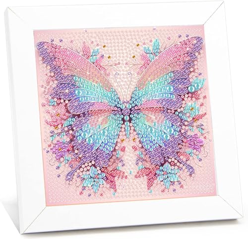 Schmetterlings Diamond Painting Kinder Mit Rahmen,5D Diamond Painting Bilder Schmetterling,Diamond Painting Kinder ab 4-6-8-10 Jahre,Diamant Bilder Arts Craft für Home Wand Decor(18x18cm) von Giahism