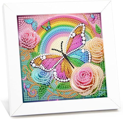 Schmetterlings Diamond Painting Kinder Mit Rahmen,5D Diamond Painting für Kinder Schmetterling,Florid Diamond Painting Kinder ab 4-6-8-10 Jahre,Diamant Bilder Arts Craft für Home Wand Decor(18x18cm) von Giahism