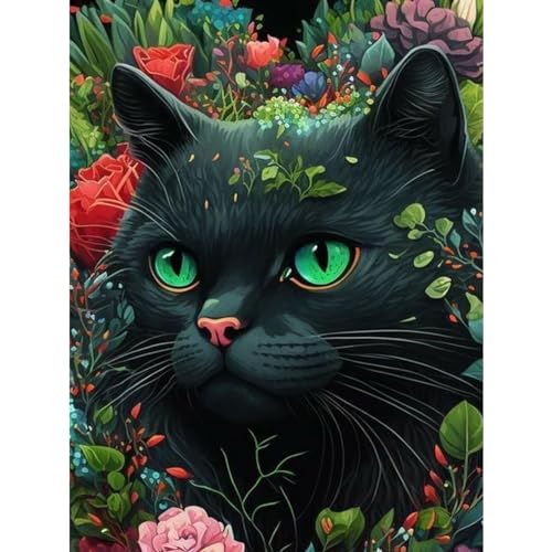 Schwarze Katze Diamond Painting Erwachsene-Kätzchen Diamant Painting Bilder Erwachsene,Tiere Diamond-Painting Arts Craft für Home Wand Decor(30x40cm) von Giahism