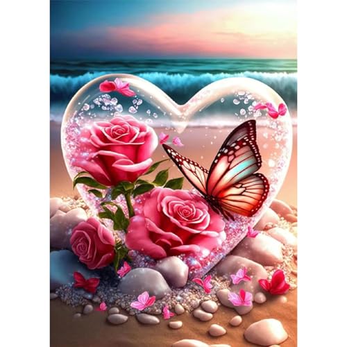 Strand Diamond Painting-5D DIY Liebe Diamond Painting Erwachsene,Blumen Diamond Painting Bilder Groß Set für Home Wanddeko,30 x 40 cm von Giahism