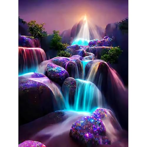 Wasserfall Diamond Painting Set Erwachsene-Diamanten Painting Mondschein,Landschaft Diamond Painting Erwachsene für Zuhause Freizeit und Wanddekoration(12x16inch) von Giahism