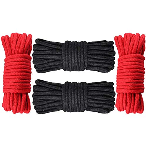 GiantGo 4 Rollen Baumwollseil Baumwollkordel, 5meter Weiches Baumwollknoten-Bindeseil Twisted Mooring Rope aus Baumwolle, 8mm Durchmesser, Rot und Schwarz von GiantGo