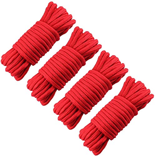 GiantGo 4 Rollen Baumwollseil Baumwollkordel, 5meter Weiches Baumwollknoten-Bindeseil Twisted Mooring Rope aus Baumwolle, 8mm Durchmesser, Rot von GiantGo