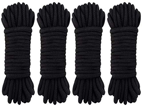 GiantGo 4 Rollen Baumwollseil Baumwollkordel, 5meter Weiches Baumwollknoten-Bindeseil Twisted Mooring Rope aus Baumwolle, 8mm Durchmesser, Schwarz von GiantGo