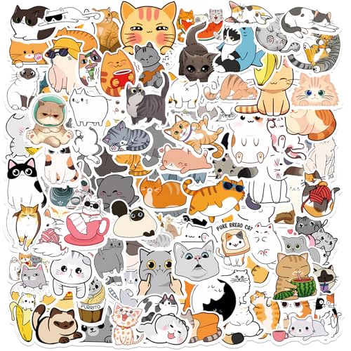 Giantree 100 Stück Niedliche Katzen Aufkleber, Tier Sticker Kawaii Sticker Wasserfeste Aufkleber ästhetische Stickers Karikatur Katze Aufkleber für Scrapbooking Laptop Skateboard von Giantree