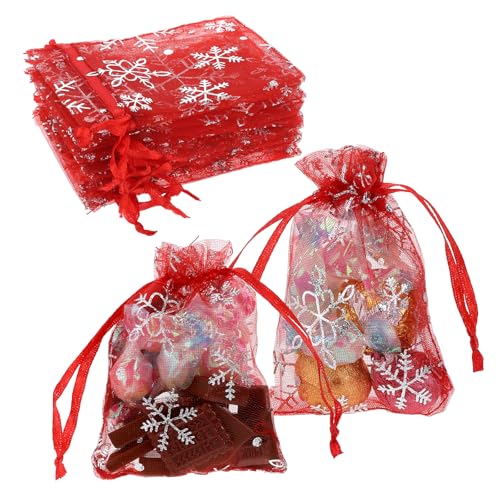 Giantree 100 Stück Organzasäckchen Weihnachten, 10x15 cm Rot Organzabeutel Geschenk Organzabeutel Schneeflocke Organzasäckchen mit Kordelzug Bonbons Geschenk Schmuckbeutel für Geschenk Weihnachten von Giantree