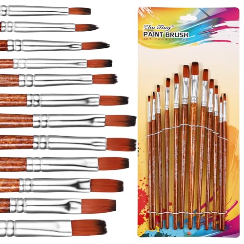 Giantree 12 Stück Aquarellpinsel Set, Acryl Pinsel Set, Künstlerpinsel für Acrylfarben Nylon Runde Spitze Synthetik Pinsel für Anfänger Künstler Erwachsene Kinder(Flacher Kopf) von Giantree