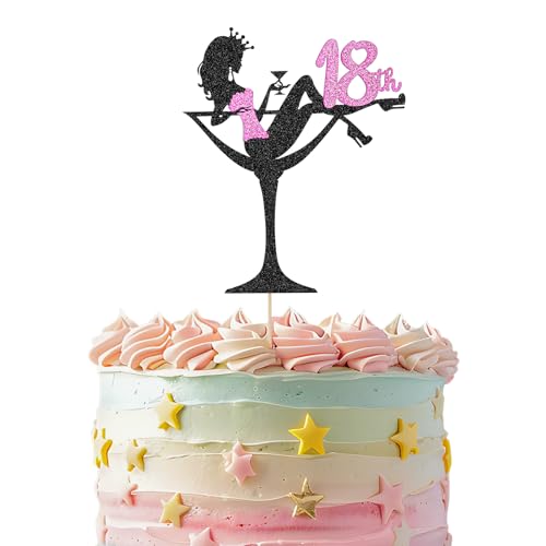 Giantree 18th Rotweinglas Mädchen Tortendeko, Geburtstag Cake Topper Glitter High Heel Mädchen Kuchen Deko Kuchenaufsatz für Geburtstagsparty Mädchen und Damen(18. Geburtstag) von Giantree