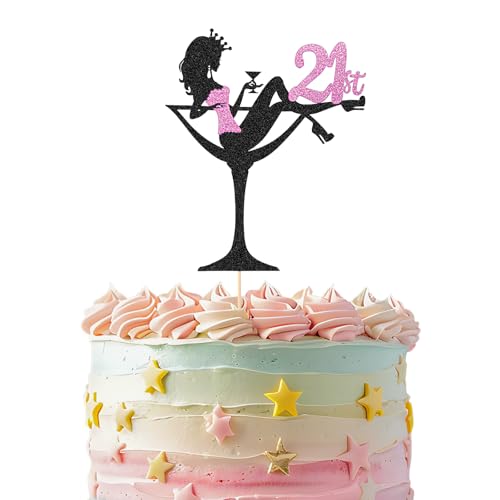 Giantree 21th Rotweinglas Mädchen Tortendeko, Geburtstag Cake Topper Glitter High Heel Mädchen Kuchen Deko Kuchenaufsatz für Geburtstagsparty Mädchen und Damen(21. Geburtstag) von Giantree