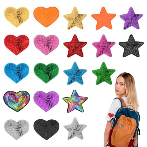 Giantree 20 Stück Patches zum Aufbügeln, Stern Pailletten Patches Herz Bügelflicken Aufnäher zum Aufbügeln Bügelbilder Applikation Aufbügelbilder Kinder Bügelpatch für Kleid Hüte Taschen (Klein) von Giantree