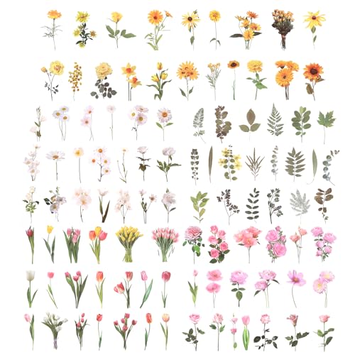 Giantree 200 Stück Sticker Blumen Scrapbooking Aufkleber,Pet Transparent Pflanzen Sticker Wasserfeste Flower Stickers Aesthetic Vintage Blumen Sticker Für DIY Tagebuch Fotoalbum Notizbuch (stil 2) von Giantree