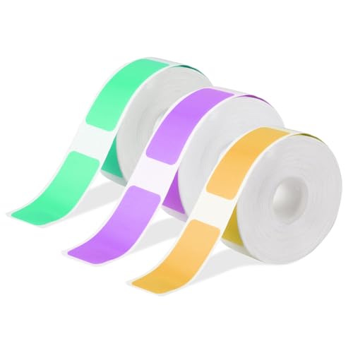 Giantree 3Rolls Thermoklebeetikett,15x30mm Thermo Label Druckpapier Selbst klebendes Etiketten Band Tragbar Multifunktionales Etikett Kompatibel mit dem D11 D110 D101 Etikettendrucke(Grün+Lila+Orange) von Giantree