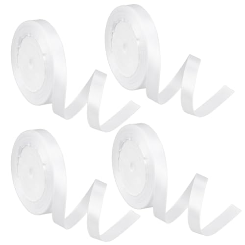 Giantree 4 Rolle Schleifenband Weiß, 12mm Weiß Satinband Geschenkband Weiss Dekoband Stoffband Schleifenband Weiss für Geschenkverpackung Geschenkverpackung Basteln Hochzeit Geburtstag Taufe von Giantree