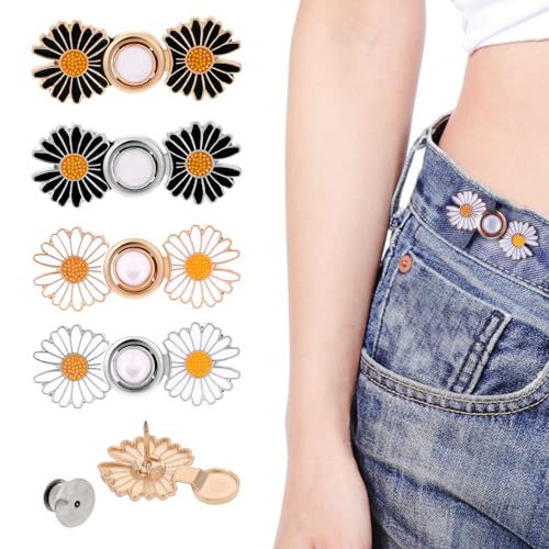 Giantree 4 Sets Hosen Enger Machen Clip, Verstellbare Taillenschnallen Hosenknopf zum Enger Machen Jean Knopfnadeln Jeansknöpfe Hosenclips für Hosen Jeans von Giantree