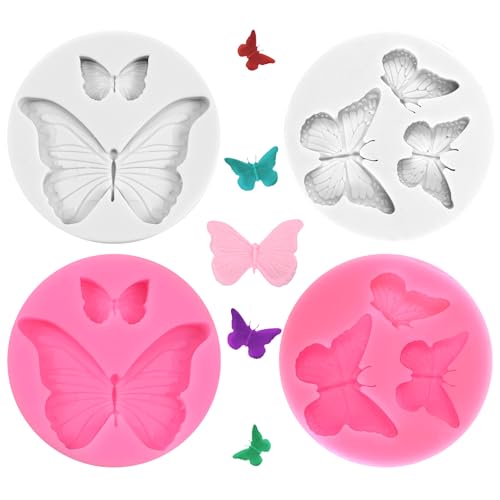 Giantree 4 Stück Schmetterlings Silikonform, 3D Schmetterling Form Gießformen Schokolade Fondantform Kerzengießform Seifen Form für Kuchen Dekoration Schokolade Seife (stil 1) von Giantree