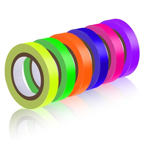 Giantree 6 Rollen Neon Klebeband,5 m x 10 mm Fluoreszierendes Klebeband Leuchtendes Band Selbstklebend UV Schwarzlicht Klebebänder Markierungsband Warnband für Treppen Wänden Bühnenbedarf (10mm*5m) von Giantree