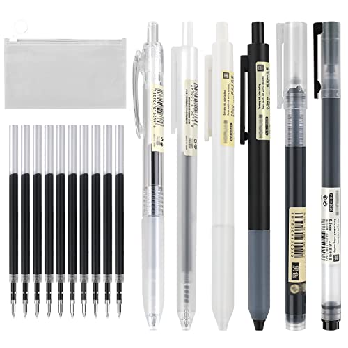 Giantree 6 Stück Gelschreiber Gel Stift, Aesthetic Kugelschreiber Hochwertig, 0.5mm Schnell Trocknende Tinte, 10 Stück Extra Gel Stift Refill, Retractable Gel Ink Rollerball Pen von Giantree