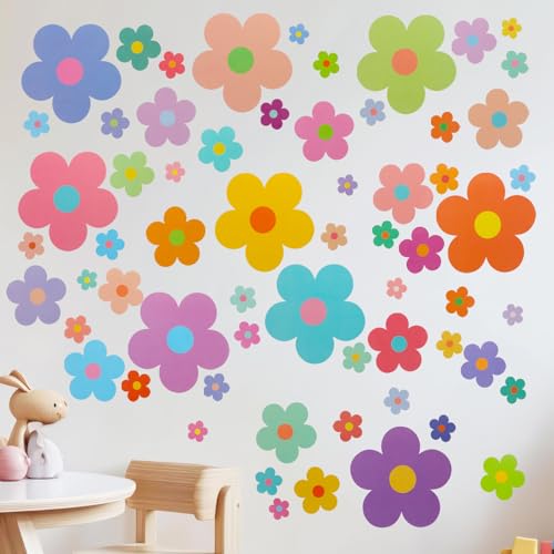 Giantree 63 Stück Süße Blumen Wandaufkleber, PVC Wandsticker Blumen Buntes Wandtattoo Blumen Boho Sticker Selbstklebend Wandbild Babyzimmer Decor Für Schlafzimmer Deko von Giantree