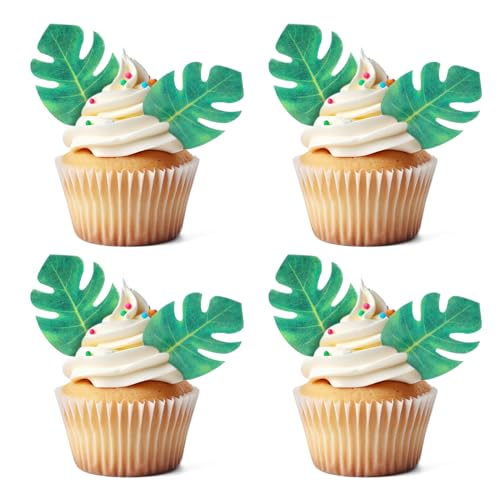 Giantree 72 Stück Tropische Schildkrötenblätter Cupcake Topper, Blätter Tortendeko Dschungel Tortendeko Palmblatt-Kuchen-Deckel für Sommer Tropischen Party Themenkuchen,Dschungel Deko von Giantree