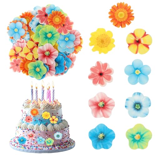 Giantree 80 Stück Blumen Cupcake Topper, Blumen Kuchen Dekoration Oblatenpapier Tortendeko Blumen Kuchen Topper tortendeko blumen für Hochzeit, Geburtstag, Partybedarf von Giantree