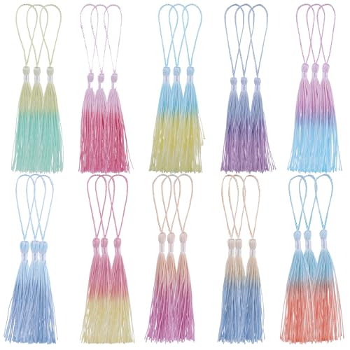 Giantree Bunt Quaste Anhänger Troddel, 30 Stück Lesezeichen Quasten, Seidig Weiche Bunte Quasten mit Cord Loops 14cm Craft Kleine Quasten für Lesezeichen DIY Crafts Schlüsselanhänger Schmuck Machen von Giantree