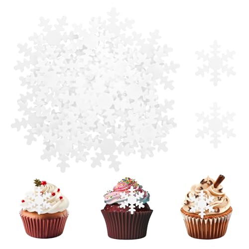 Giantree 50 Stück Weiß Essbare Schneeflocken Tortendeko, Klebreispapier Tortenaufsatz Kuchen Dekoration Chneeflocke Essbare Muffin Deko Essbare Cupcake Topper für Hochzeit Geburtstag Jubiläum von Giantree