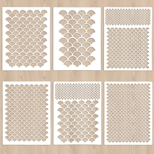 Giantree Fischschuppen Schablonen, 6 Stück Wiederverwendbar Schablonen zum Malen, Kunst Mal Vorlagen 20x15cm Malschablonen DIY Vorlagen Malerei Schablonen Set für Scrapbooking Holz Boden Wand Fliesen von Giantree