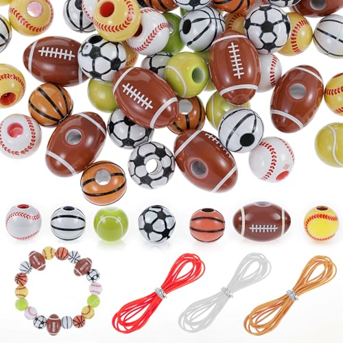 Giantree 70 Stück Fußball Perlen Baseball Armband, Acryl Sport Thema Perlen für Armbänder Baseball Ball Armbänder Selber Machen Fußball Armbänd Kinder für DIY-Armband Dekor Jungen Männer von Giantree