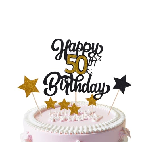 Giantree Happy 50th Birthday Cake Topper, 50.Geburtstag Tortendeko Glitzer Schwarz Tortendeko 50 Geburtstag Tortendeko Schwarz Gold 60th Tortendeko Schwarz Gold 50th Für 50 Geburtstag Party von Giantree