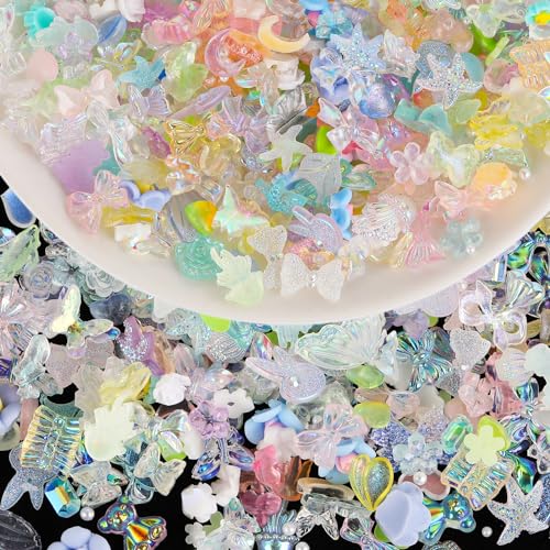 Giantree Nail Art Dekoration, Multi Shapes Herz Bowknot Perlen Nagel Dekorationen, 100pcs Nagel Art Charms 3d Nail Art Deko Set Schmetterling Nagelschmuck für Maniküre DIY Schmuck Zubehör(mehrfarbig) von Giantree