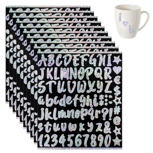 Giantree Vinyl Buchstaben Aufkleber, 10 Blätter Laser-Buchstabenaufkleber, Wasserfeste Glitzer-Buchstabenaufkleber Selbstklebende Zahlenaufkleber Bunte Sticker für Postfach Schilder DIY Scrapbooking von Giantree