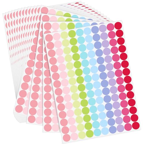 10 Farben Klebepunkte Bunt 2800 Stück Punkte Aufkleber 20mm Aufkleber Rund Farbige Klebepunkte Markierungspunkte Etiketten Selbstklebend für Schule Kalender Büro von Gicare