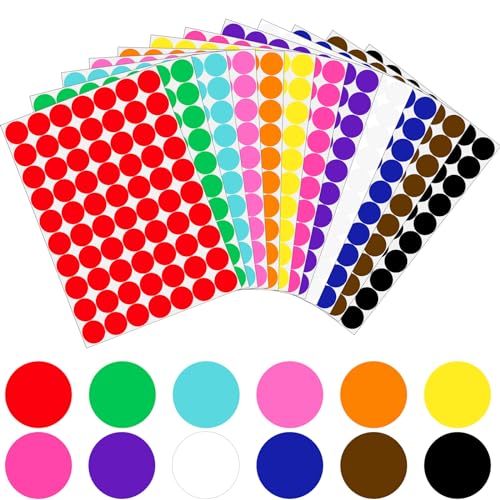 1680 Stück 25mm Große Klebepunkte Bunt, 12 Farben Punkt Aufkleber, Markierungspunkte, Runde Aufkleber, Farbige Klebepunkte Sticker Rund Etiketten Bunte Selbstklebende für DIY Kalende Büro von Gicare