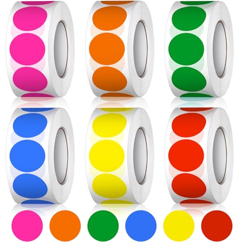 3000 Stück Klebepunkte Bunt 20mm Punkt Aufkleber Markierungspunkte Farbkodierung Runde Aufkleber Klebeetiketten Rund Etiketten für DIY Büro Kalende 500 Stücke/Rolle (6 Rollen) Adhesive Dots von Gicare