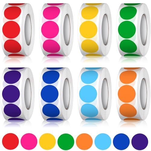 4000 Stück 20mm Klebepunkte Bunt 8 Farben Punkte Aufkleber Markierungspunkte, Runde Aufkleber Farbige Klebepunkte, Stickers Etiketten Selbstklebende Glue Dots für Basteln Kalender Büro-8 Rollen von Gicare