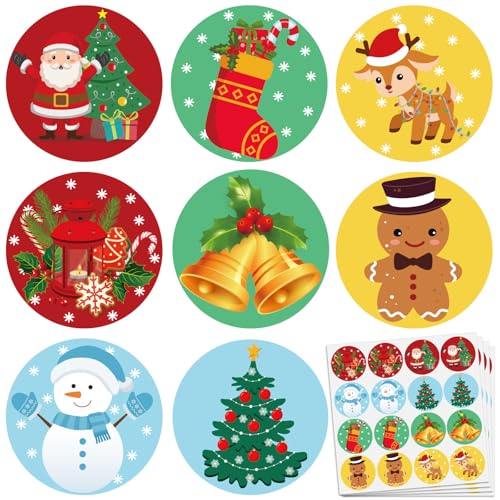 560 Stück Aufkleber Weihnachten Rund im 8 Stil, 4cm Weihnachtsaufkleber für Papiertüten, Weihnachtssticker Selbstklebend, Geschenkaufkleber, Weihnachts Etiketten für Umschlag Weihnachtsdeko von Gicare