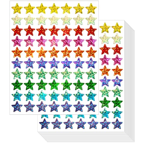 Gicare 2100 Stück Sticker Sterne Aufkleber 1,5 cm Bunte Laser Belohnungssticker, 10 Farben Glitzer Sticker, Selbstklebende Glitzer Aufkleber für Lehrer Belohnung Kalende DIY von Gicare