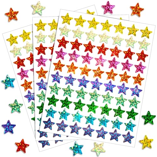 Gicare 2100 Stück Sticker Sterne Aufkleber 1,5 cm Bunte Laser Belohnungssticker, 10 Farben Glitzer Sticker, Selbstklebende Glitzer Aufkleber für Lehrer Belohnung Kalende DIY von Gicare