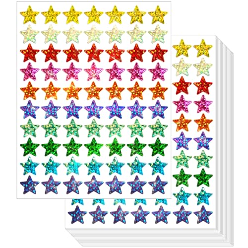 Gicare 3500 Stück 10 Farben Sticker Stern Aufkleber 1,5 cm Bunte Laser Sternaufkleber, Glitzer Sticker, Belohnungssticker Selbstklebende Glitzer Aufkleber für Lehrer Belohnung Kalende DIY von Gicare