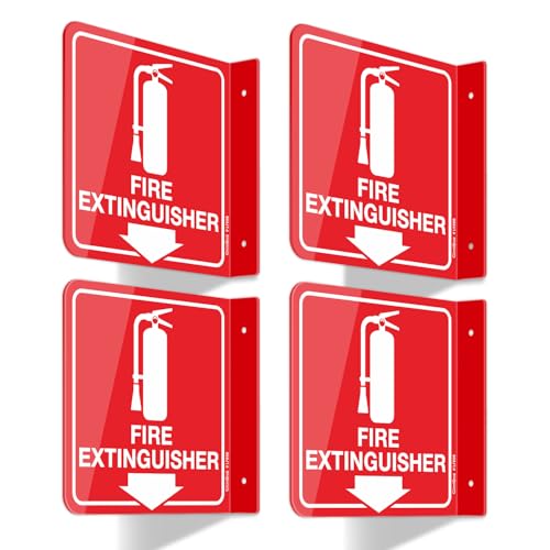 GicnKeuz Feuerlöscher-Schild, 15,2 x 15,2 cm, Feuerlöscher-Schild mit Pfeil nach unten, doppelseitiges Acryl-L-Sign, inklusive Schrauben, einfach zu installieren, Heimbüro/Geschäftsgebrauch (4 Stück) von GicnKeuz