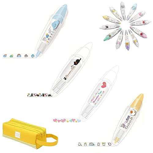 Gienslru Süßer Klebebandstift, DIY niedliche Tiere Drucktyp dekorativer Stift, DIY Lace Decoration Tape Pen, niedliches Scrapbooking-Tagebuch dekorative Korrekturbänder (C) von Gienslru