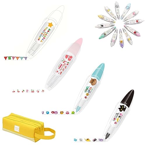 Gienslru Süßer Klebebandstift, DIY niedliche Tiere Drucktyp dekorativer Stift, DIY Lace Decoration Tape Pen, niedliches Scrapbooking-Tagebuch dekorative Korrekturbänder (F) von Gienslru