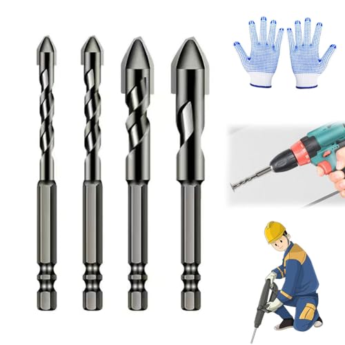 High-Strength Eccentric Twist Drill Bit, High Hardness Skewed Head Eccentric Drill Bits, High Strength Oblique Head Eccentric Drill Bit, Multifunction Drill Bit Sets for Glass/Tile/Wood (4Pcs) von Gienslru