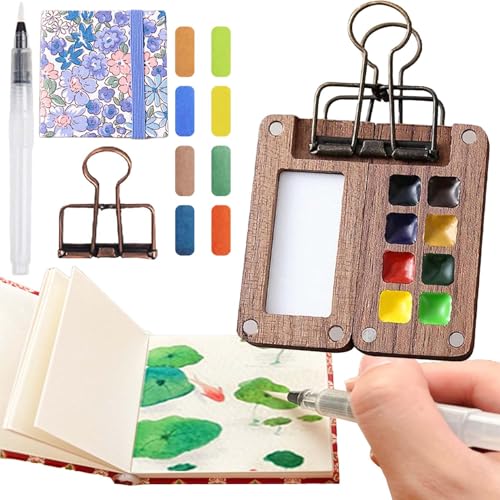 Nano Palette Watercolor, The Complete Nanopalette Set, Pocket Artist Watercolor Travel Set, 2025 New Mini Watercolor Paint Set Paint Palette Travel Kit with Binder Clips (C) von Gienslru