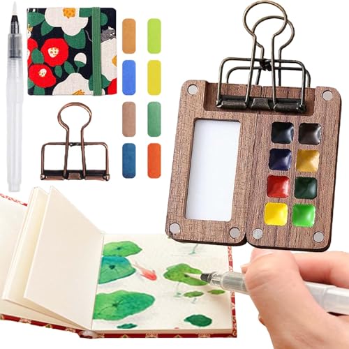 Nano Palette Watercolor, The Complete Nanopalette Set, Pocket Artist Watercolor Travel Set, 2025 New Mini Watercolor Paint Set Paint Palette Travel Kit with Binder Clips (E) von Gienslru