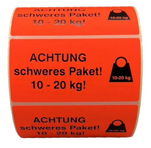 Giese-GEF Aufkleber 10-20 kg gemäß Paketgesetz - 100 x 40 mm - 1000 Etiketten auf Rolle - Papier selbstklebend - 10 + Kennzeichen für Pakete von Giese-GEF