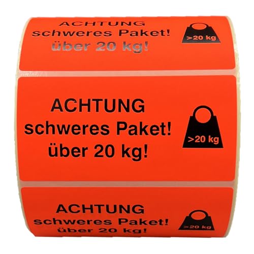 Giese-GEF Aufkleber über 20 kg gemäß Paketgesetz - 100 x 40 mm - 1000 Etiketten auf Rolle - Aufkleber Papier selbstklebend - Kennzeichen für Pakete von Giese-GEF