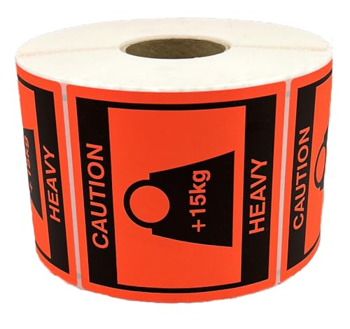 Giese-GEF Aufkleber Caution Heavy +15 kg - 100 x 100 mm - 1000 Versand Etiketten auf Rolle - Papier selbstklebend von Giese-GEF