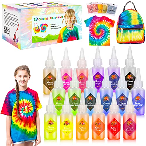 Gifort Batikfarben Set, 18 Färben Tie Dye Kit, 36 Packungen Textilfarbe Pulver Waschmaschinenfest, Batik Set DIY Kleidung Graffiti Dye Set für Erwachsene Kinder DIY Projekte und Partyaktivitäten von Gifort